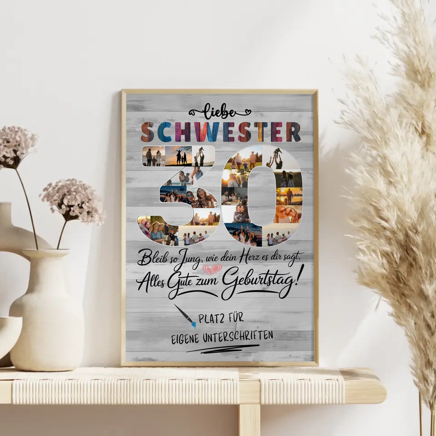 Personalisiertes Poster mit Unterschriften Schwester 30 Geburtstag Fotos