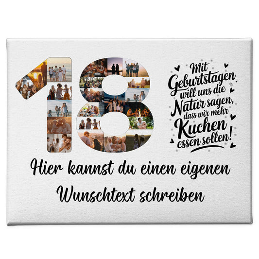 Personalisierte Fotoleinwand mit Wunschtext zum 18 Geburtstag Mehr Kuchen