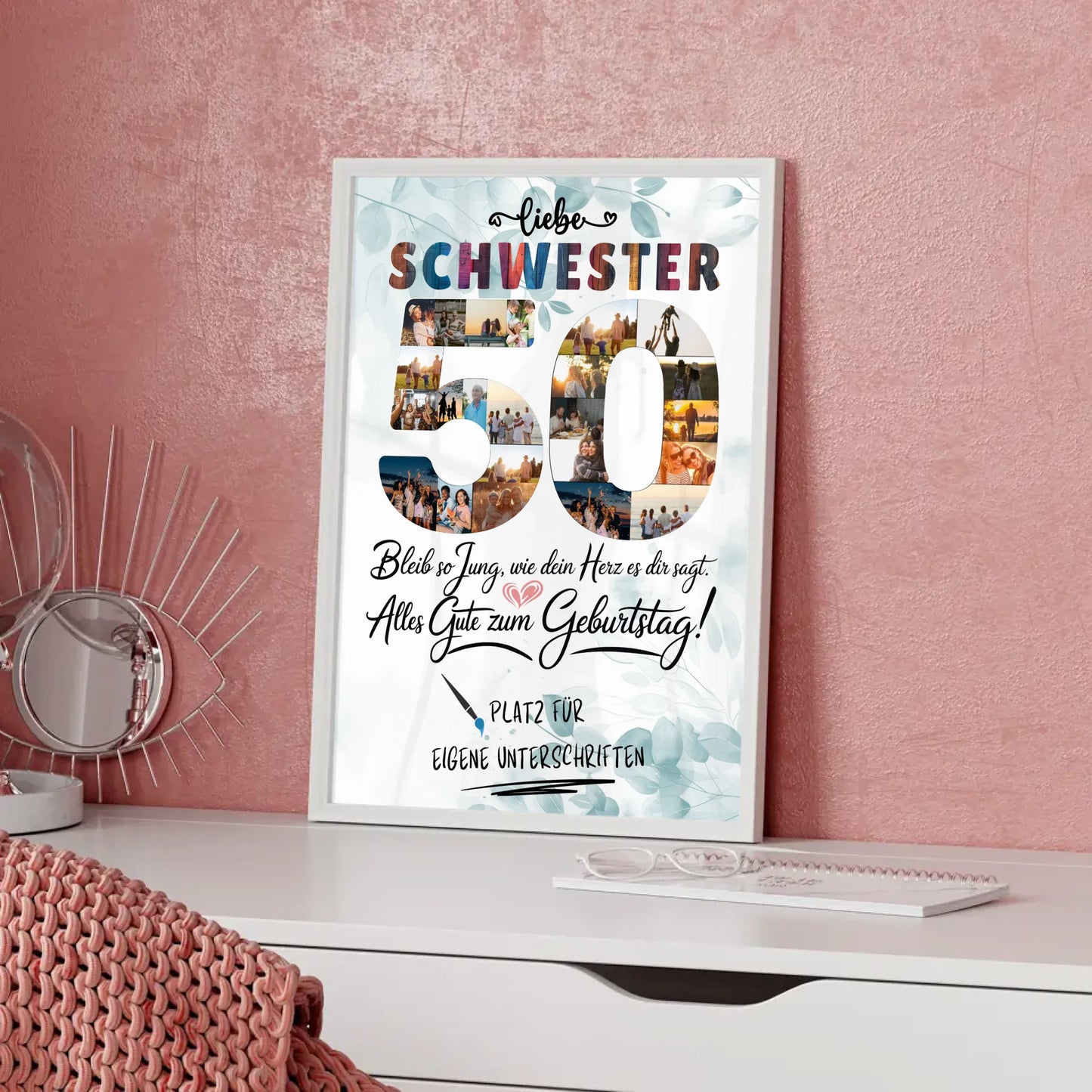 Personalisiertes Poster mit Unterschriften Schwester 50 Geburtstag Fotos