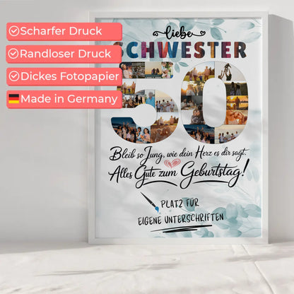 Personalisiertes Poster mit Unterschriften Schwester 50 Geburtstag Fotos