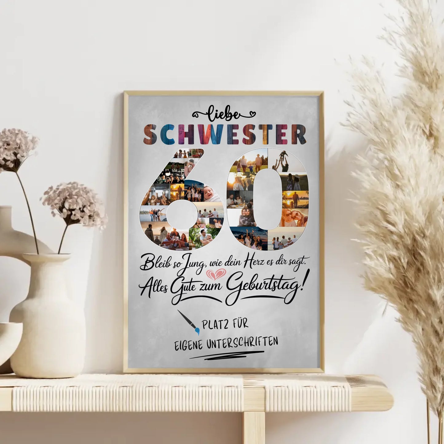 Personalisiertes Poster mit Unterschriften Schwester 60 Geburtstag Fotos