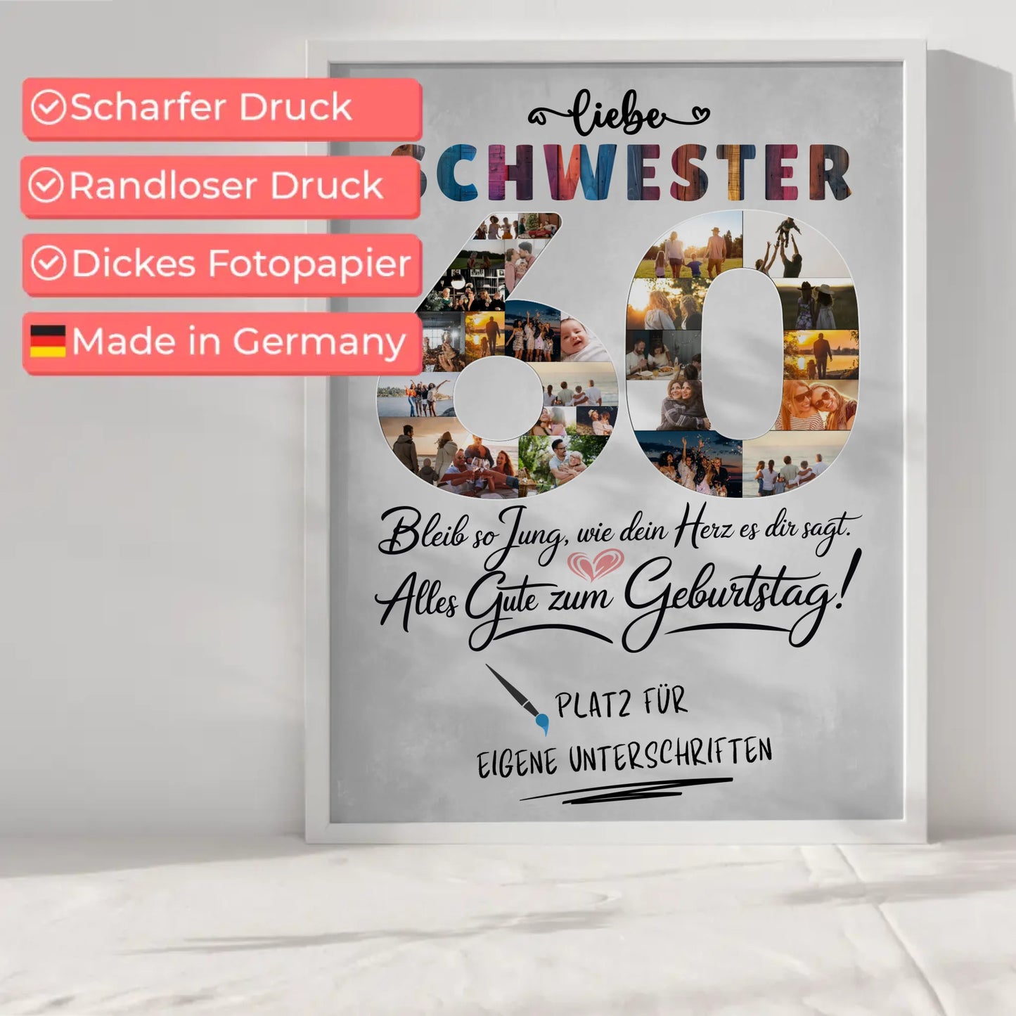 Personalisiertes Poster mit Unterschriften Schwester 60 Geburtstag Fotos