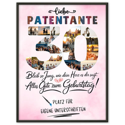 Personalisiertes Poster mit Unterschriften Patentante 30 Geburtstag Fotos Bleib Jung