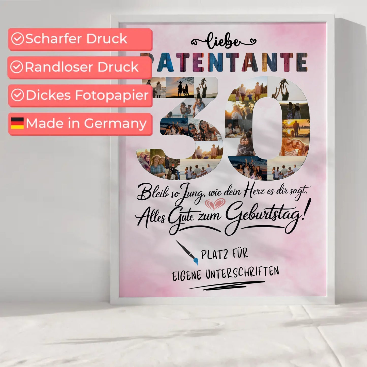 Personalisiertes Poster mit Unterschriften Patentante 30 Geburtstag Fotos Bleib Jung
