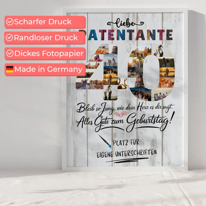 Personalisiertes Poster mit Unterschriften Patentante 40 Geburtstag Fotos Bleib Jung