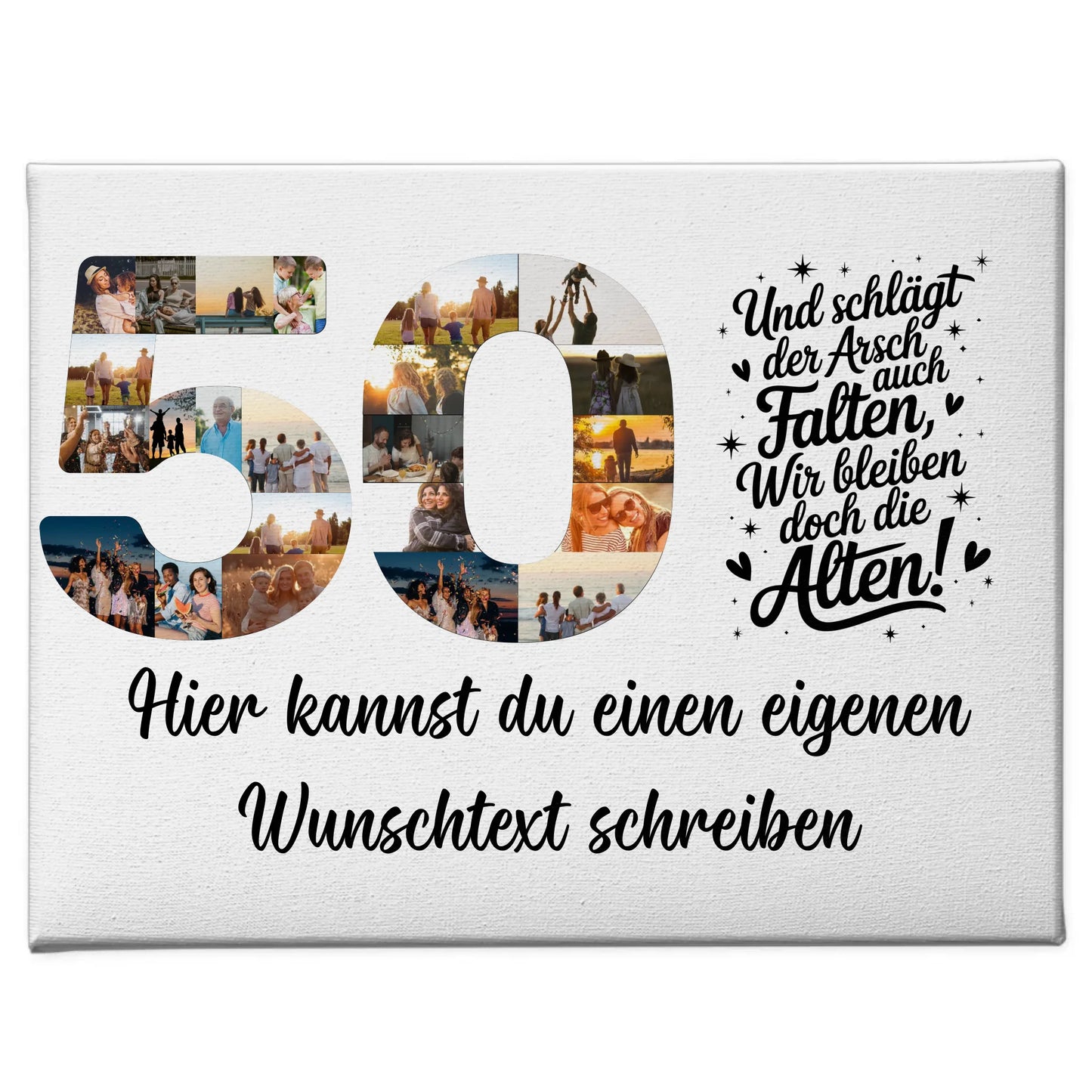 Personalisierte Fotoleinwand mit Wunschtext 50 Geburtstag Falten