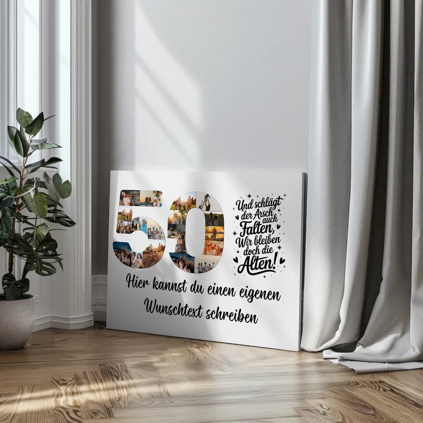 Personalisierte Fotoleinwand mit Wunschtext 50 Geburtstag Falten