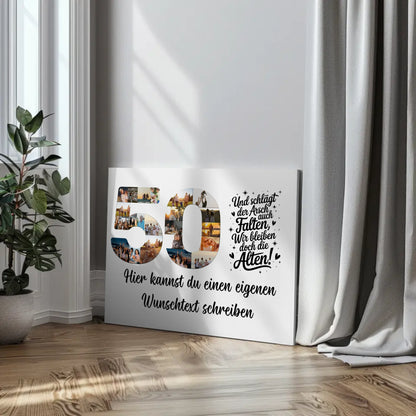Personalisierte Fotoleinwand mit Wunschtext 50 Geburtstag Falten