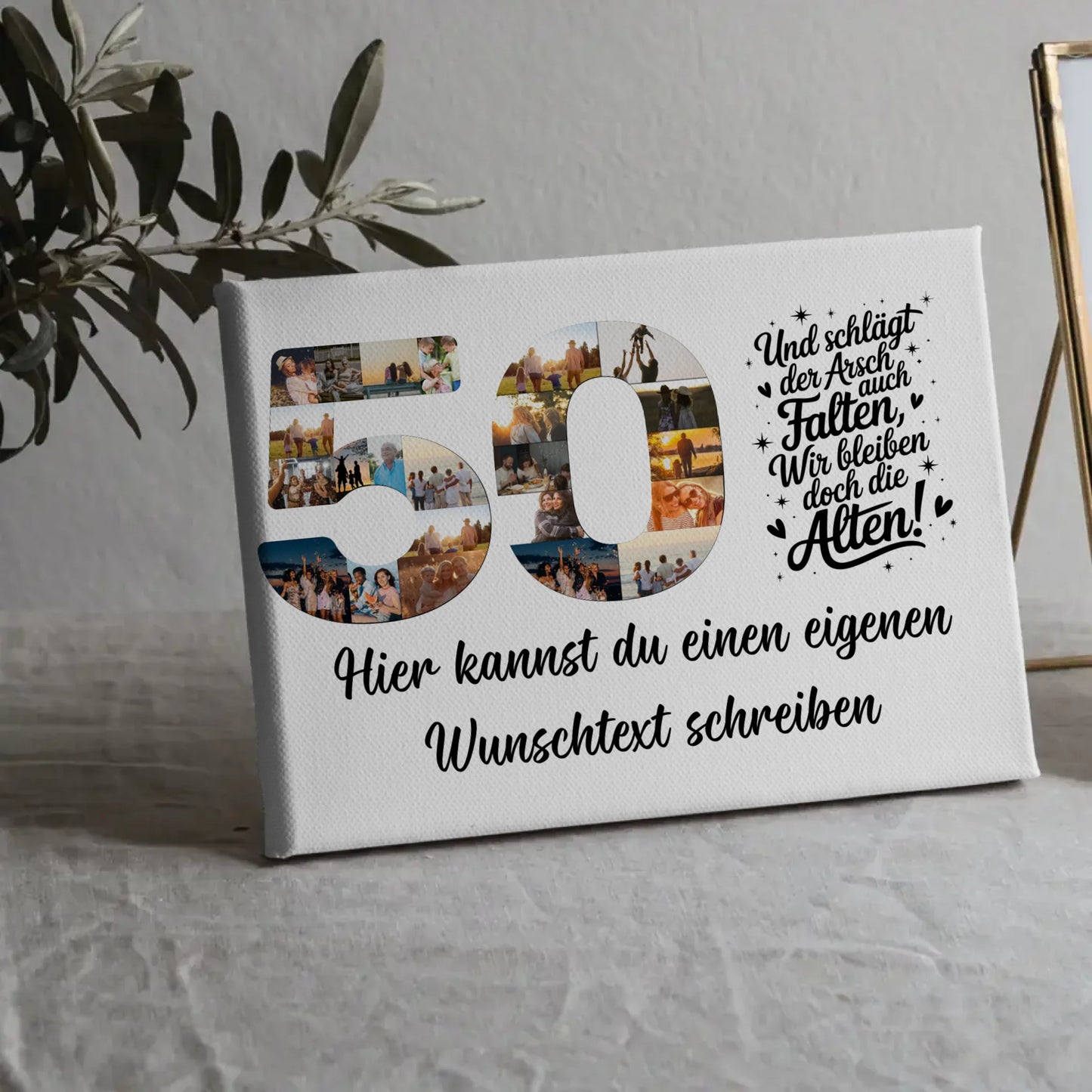 Personalisierte Fotoleinwand mit Wunschtext 50 Geburtstag Falten