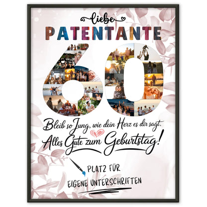 Personalisiertes Poster mit Unterschriften Patentante Fotos 60 Geburtstag