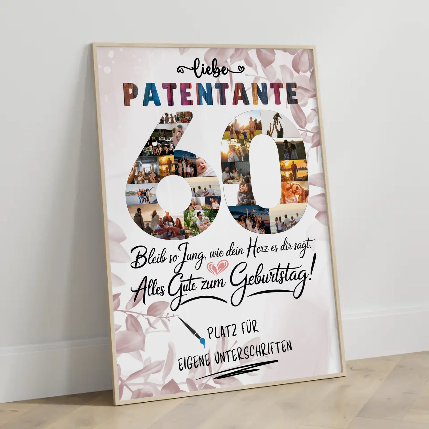 Personalisiertes Poster mit Unterschriften Patentante Fotos 60 Geburtstag