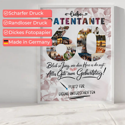 Personalisiertes Poster mit Unterschriften Patentante Fotos 60 Geburtstag