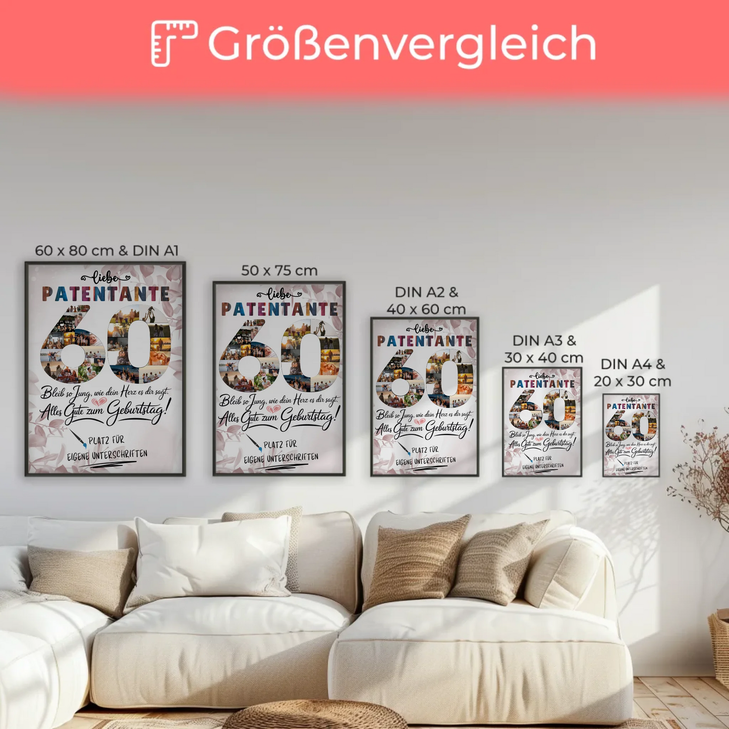 Personalisiertes Poster mit Unterschriften Patentante Fotos 60 Geburtstag