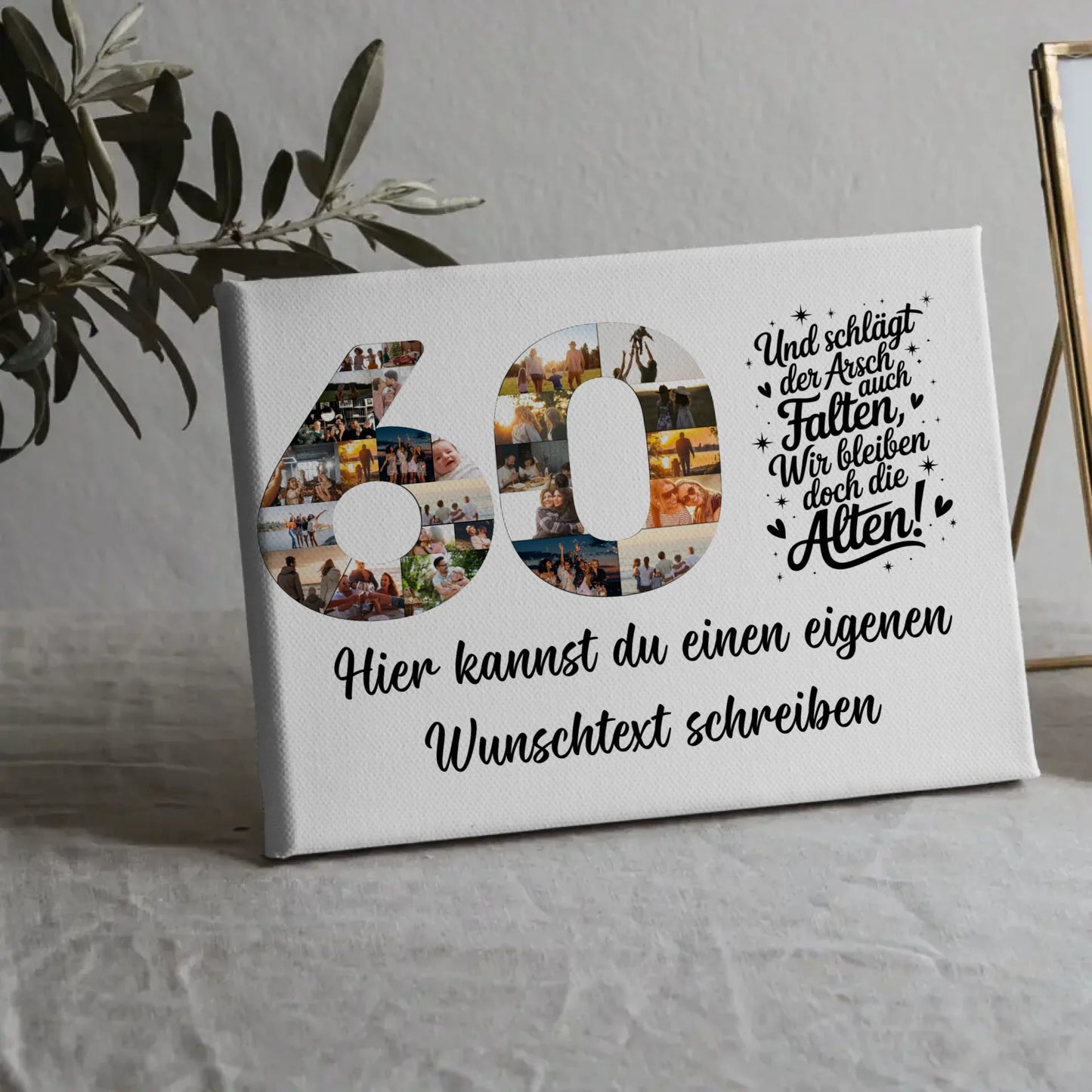 Personalisierte Fotoleinwand mit Wunschtext 60 Geburtstag Falten