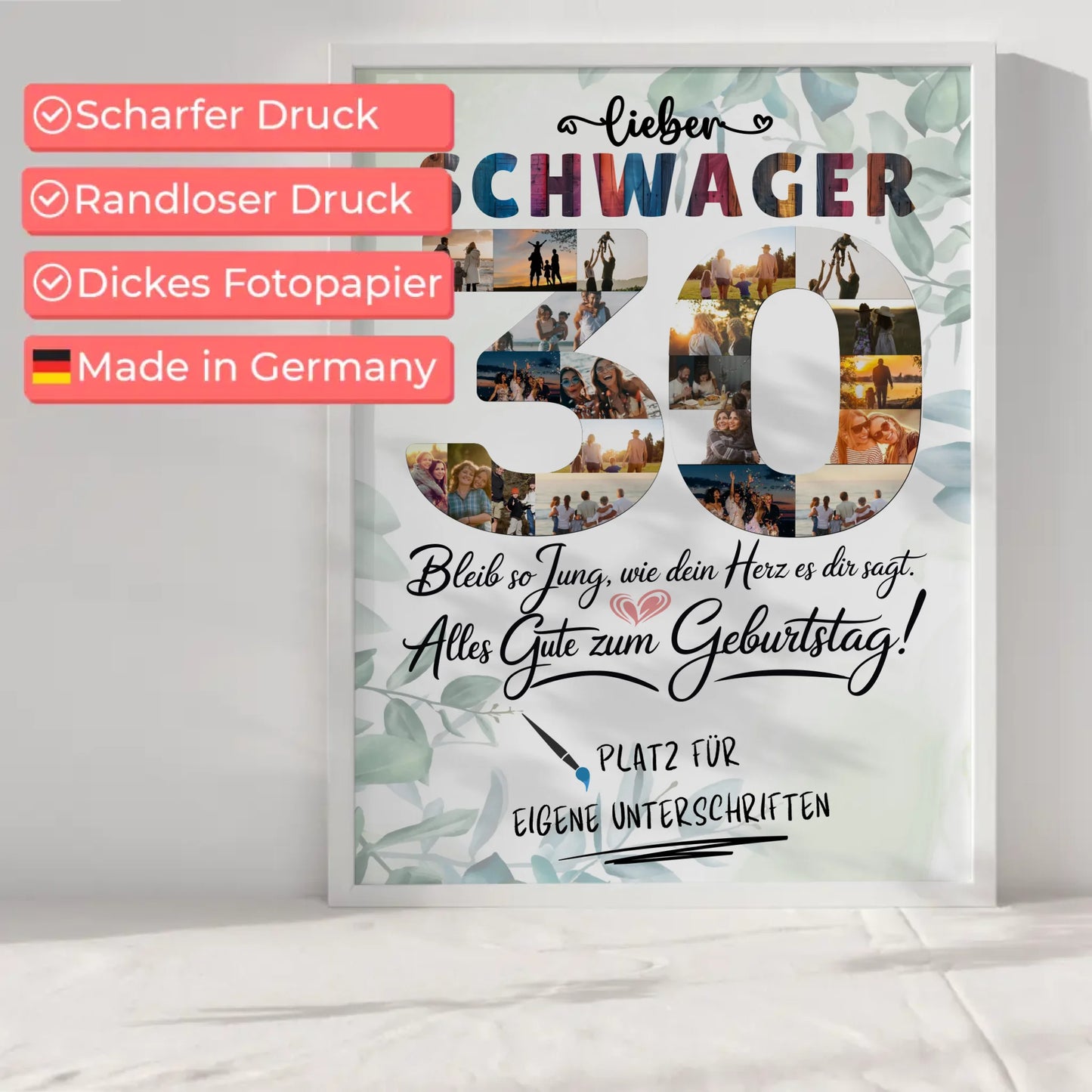 Personalisiertes Poster mit Unterschriften Schwager 30 Geburtstag Fotos Bleib Jung
