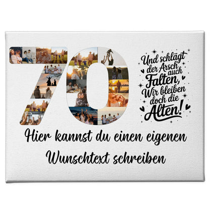 Personalisierte Fotoleinwand mit Wunschtext 70 Geburtstag Falten