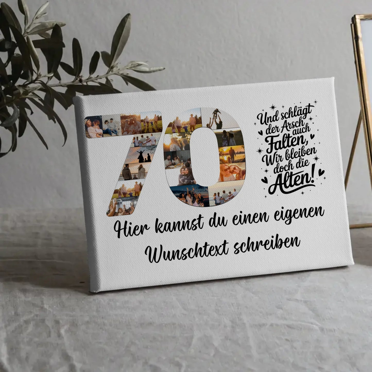 Personalisierte Fotoleinwand mit Wunschtext 70 Geburtstag Falten