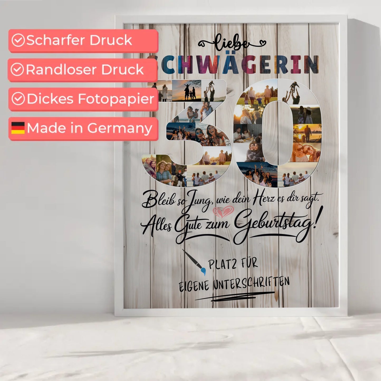 Personalisiertes Poster mit Unterschriften Schwägerin 30 Geburtstag Fotos