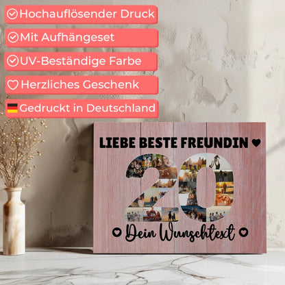 Personalisierte Fotoleinwand Wunschtext 20 Geburtstag Beste Freundin