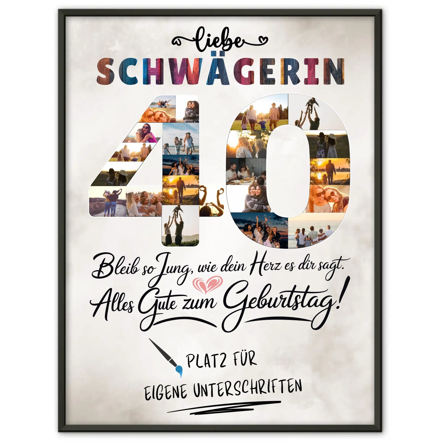 Personalisiertes Poster Unterschriften Schwägerin 40 Geburtstag Fotos Bleib Jung