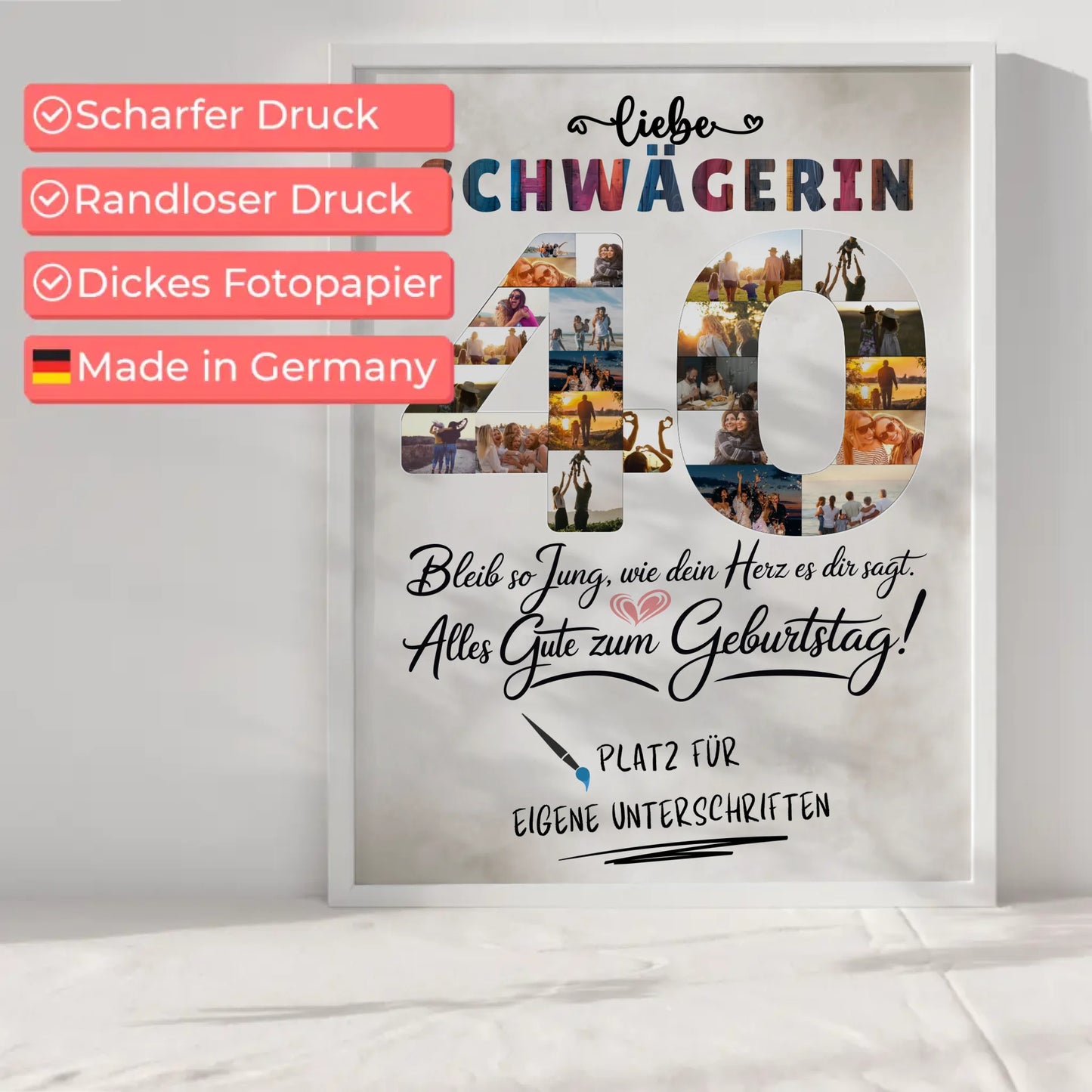 Personalisiertes Poster Unterschriften Schwägerin 40 Geburtstag Fotos Bleib Jung