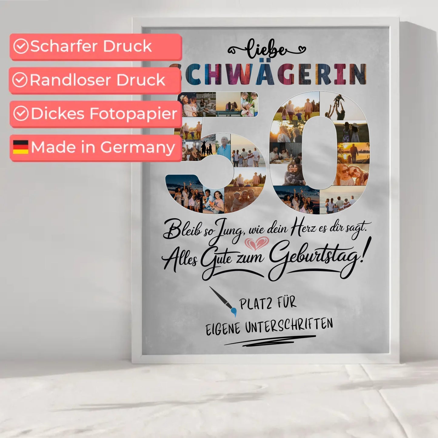 Personalisiertes Poster Schwägerin 50 Geburtstag mit Fotos Unterschriften