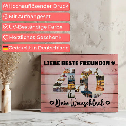 Personalisierte Fotoleinwand Wunschtext 40 Geburtstag Beste Freundin