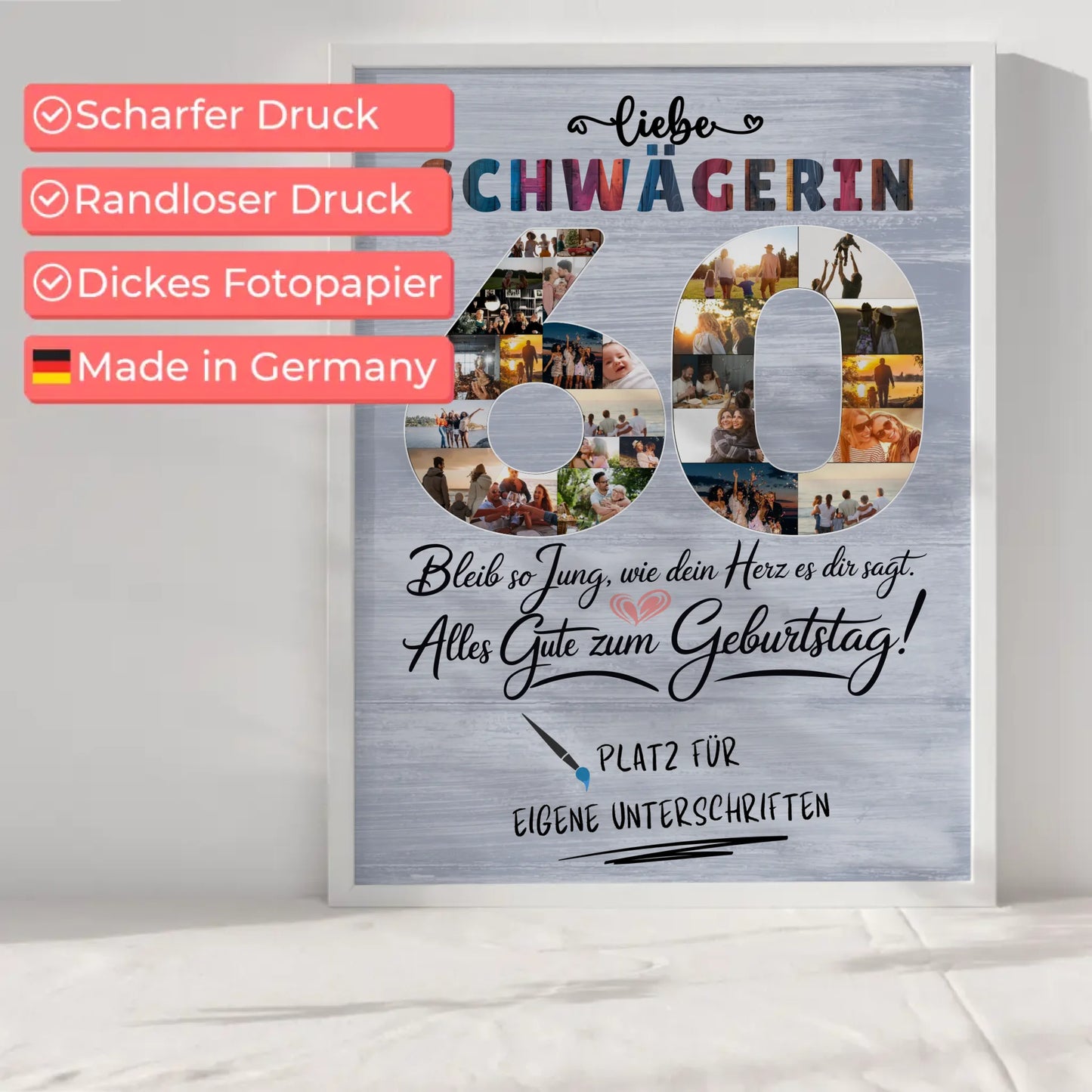 Personalisiertes Poster mit Unterschriften Schwägerin 60 Geburtstag Fotos Bleib Jung