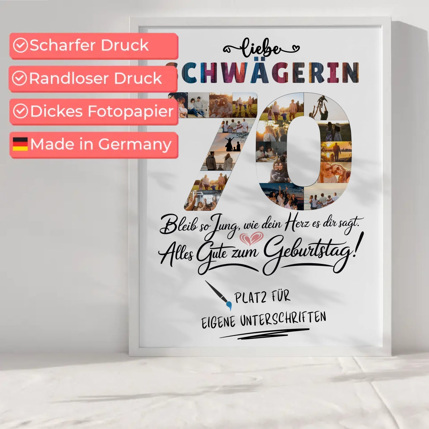 Personalisiertes Poster mit Unterschriften Schwägerin 70 Geburtstag Fotos Bleib Jung