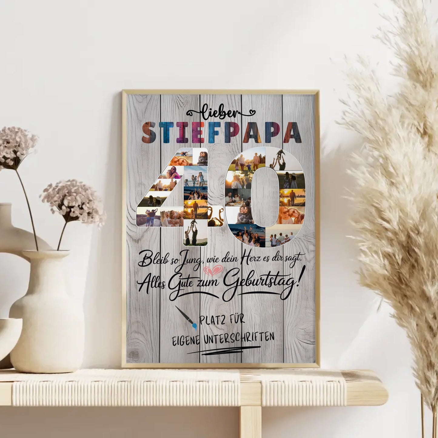 Personalisiertes Poster mit Unterschriften Stiefpapa 40 Geburtstag Fotos Bleib Jung