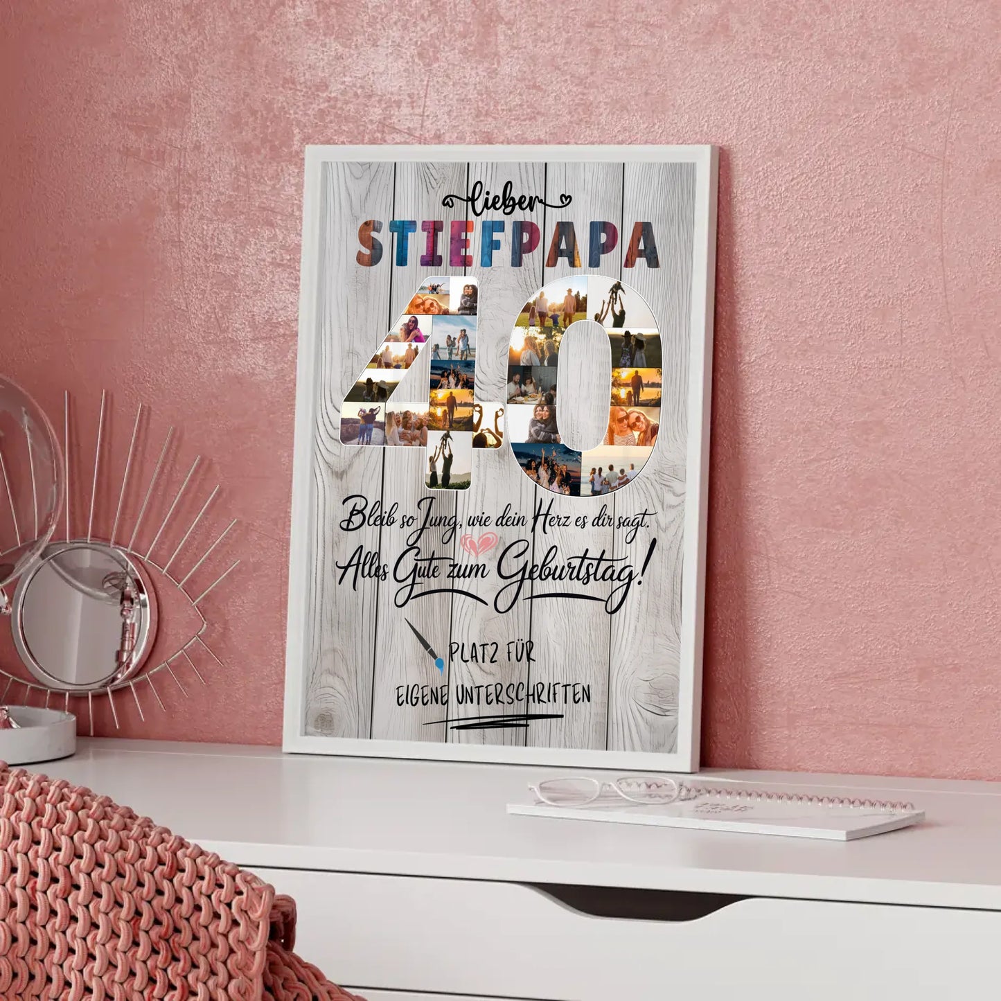 Personalisiertes Poster mit Unterschriften Stiefpapa 40 Geburtstag Fotos Bleib Jung