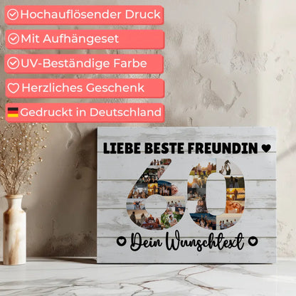 Personalisierte Fotoleinwand Wunschtext für 60 Geburtstag Beste Freundin