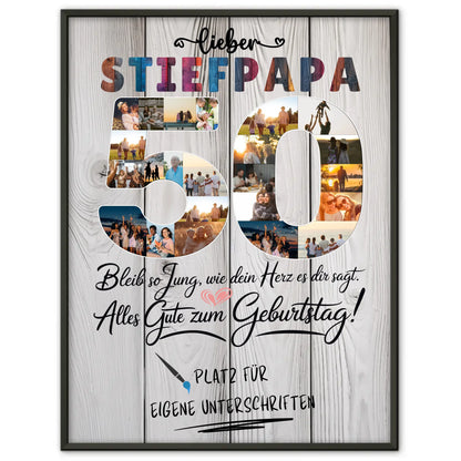 Personalisiertes Poster Stiefpapa 50 Geburtstag mit Fotos Unterschriften