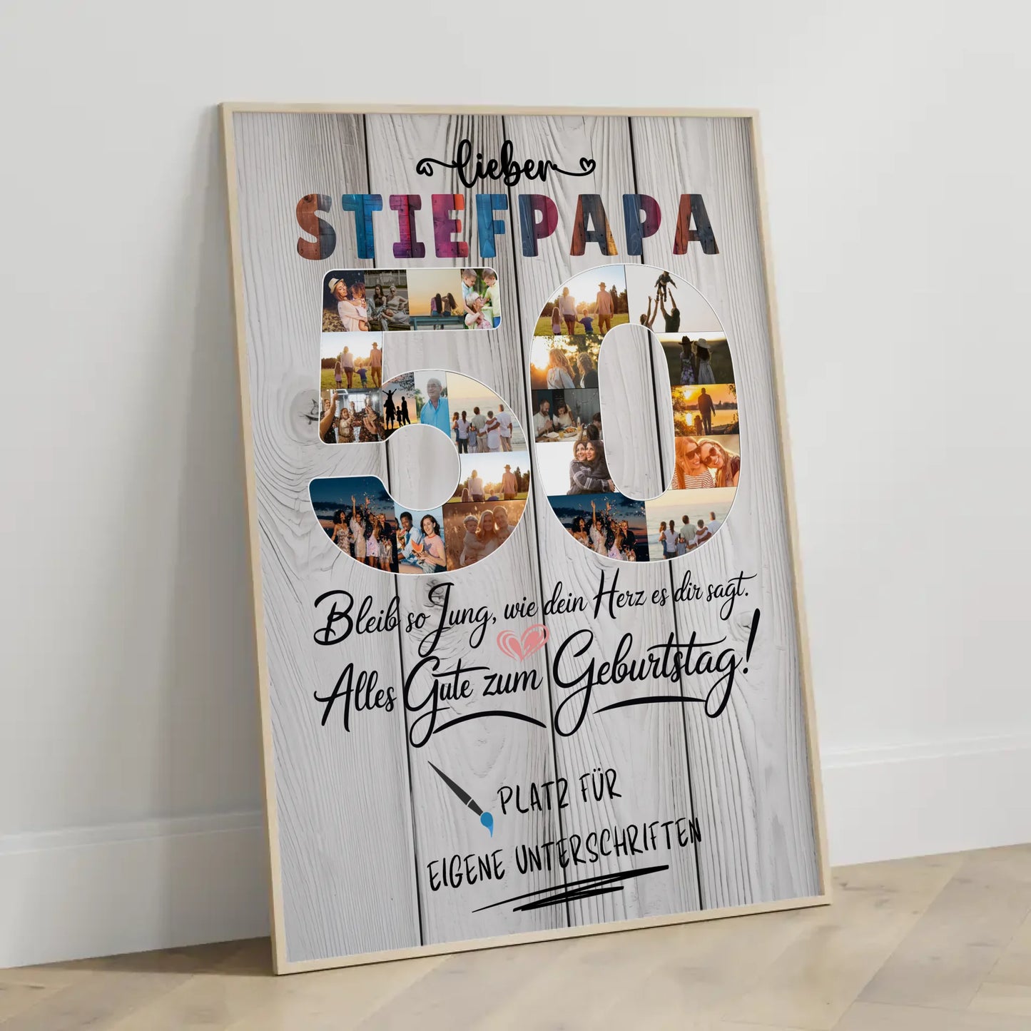 Personalisiertes Poster Stiefpapa 50 Geburtstag mit Fotos Unterschriften