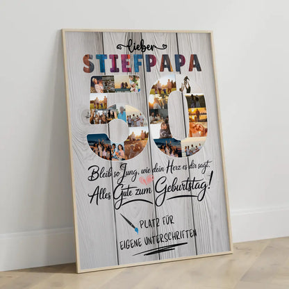 Personalisiertes Poster Stiefpapa 50 Geburtstag mit Fotos Unterschriften