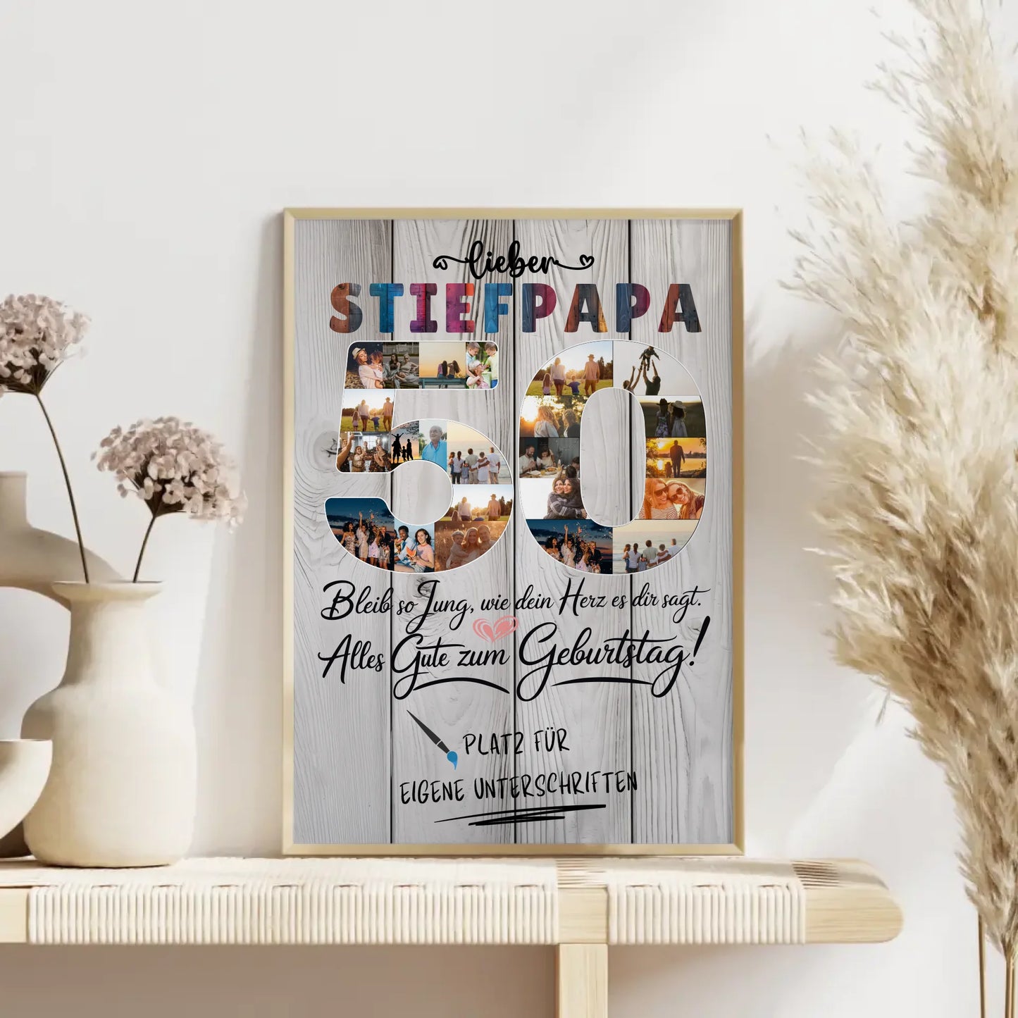 Personalisiertes Poster Stiefpapa 50 Geburtstag mit Fotos Unterschriften