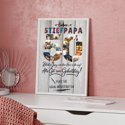 Personalisiertes Poster Stiefpapa 50 Geburtstag mit Fotos Unterschriften