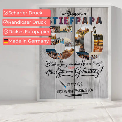 Personalisiertes Poster Stiefpapa 50 Geburtstag mit Fotos Unterschriften