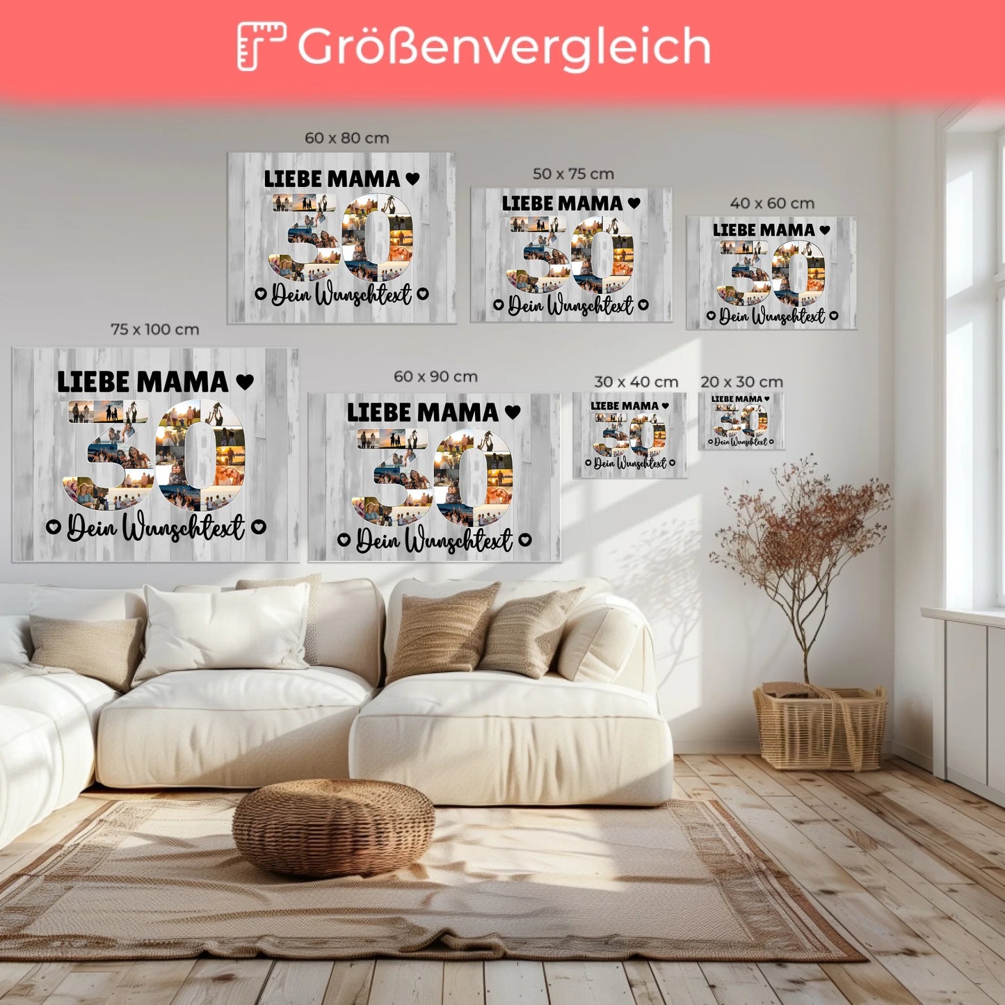 Personalisierte Fotoleinwand mit Wunschtext zum 30 Geburtstag Mama