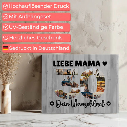 Personalisierte Fotoleinwand mit Wunschtext zum 30 Geburtstag Mama