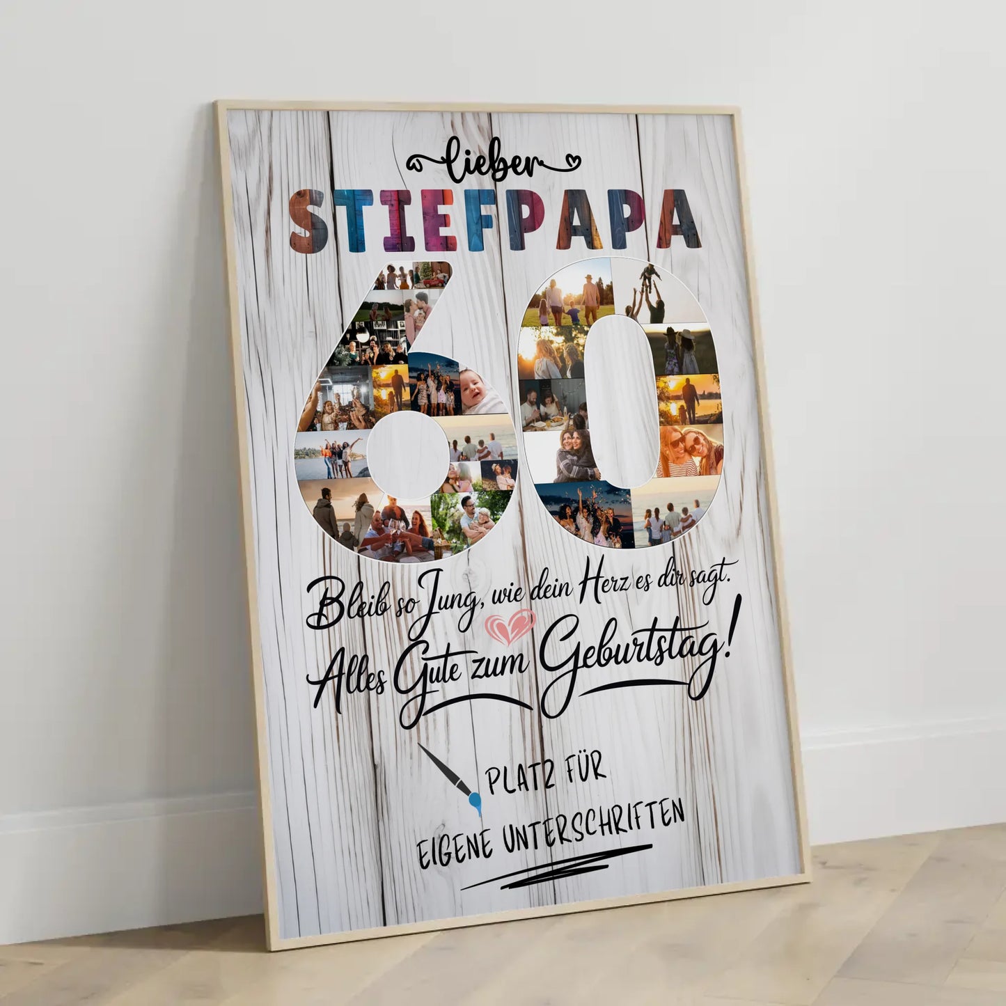 Personalisiertes Poster mit Unterschriften Stiefpapa 60 Geburtstag Fotos Bleib Jung