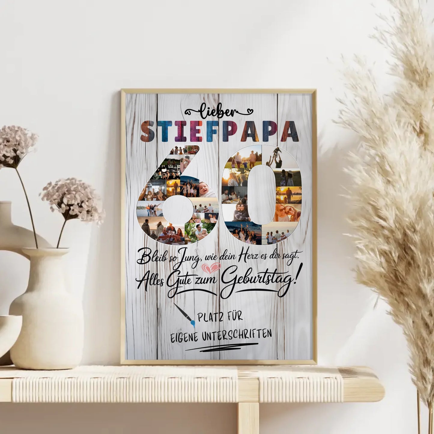 Personalisiertes Poster mit Unterschriften Stiefpapa 60 Geburtstag Fotos Bleib Jung
