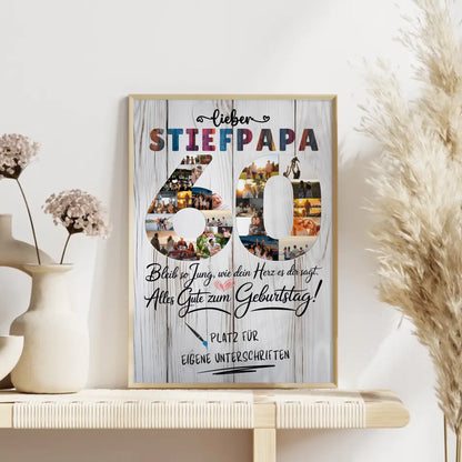 Personalisiertes Poster mit Unterschriften Stiefpapa 60 Geburtstag Fotos Bleib Jung
