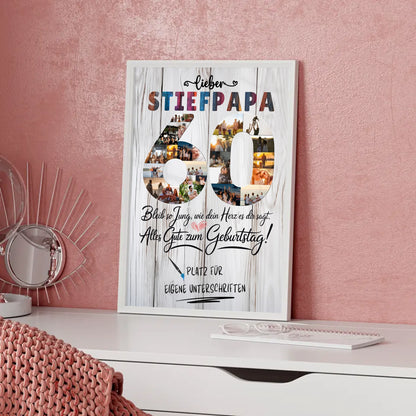 Personalisiertes Poster mit Unterschriften Stiefpapa 60 Geburtstag Fotos Bleib Jung
