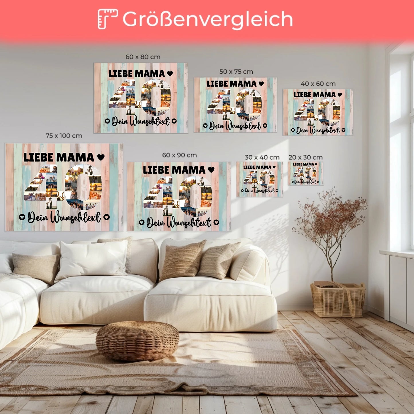 Personalisierte Fotoleinwand mit Wunschtext zum 40 Geburtstag Mama