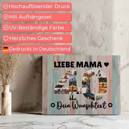 Personalisierte Fotoleinwand mit Wunschtext zum 40 Geburtstag Mama