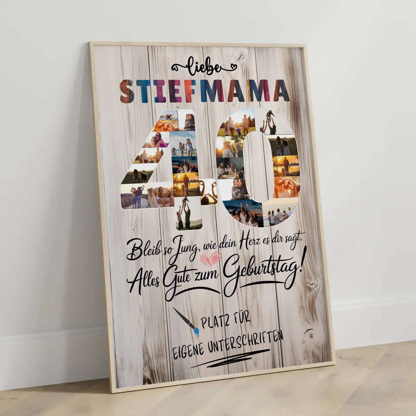 Personalisiertes Poster mit Unterschriften Stiefmama 40 Geburtstag Fotos