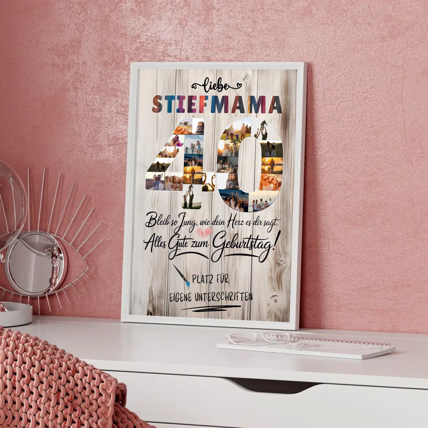 Personalisiertes Poster mit Unterschriften Stiefmama 40 Geburtstag Fotos