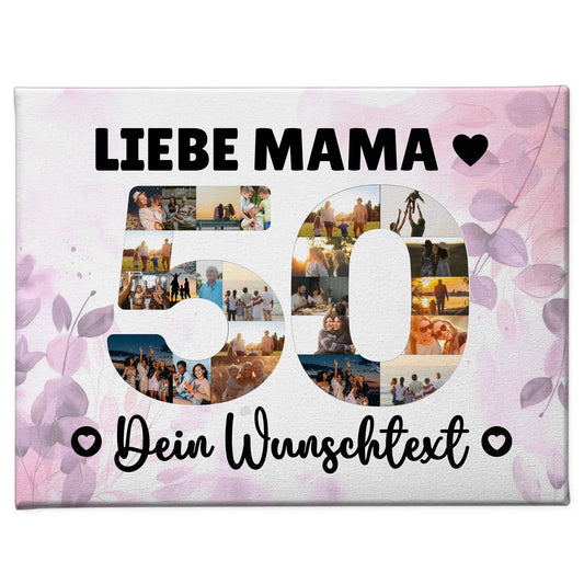 Personalisierte Fotoleinwand mit Wunschtext 50 Geburtstag Mama