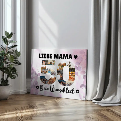 Personalisierte Fotoleinwand mit Wunschtext 50 Geburtstag Mama